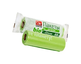 Мешки для мусора 60 л, биоразлагаемые, на втулке, зеленые, в рулоне 15 шт., ПНД, 12 мкм, 800х600 мм, GRIFON Bio, 100-060 в Ульяновске