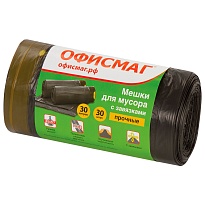 Мешки для мусора 30 л, с завязками, черные, в рулоне 30 шт., ПНД, 10 мкм, 570х450 мм, Офисмаг, 601396 в Ульяновске