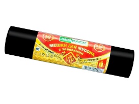 Мешки для мусора 120 л, с завязками, черные, в рулоне 10 шт., ПНД, 15 мкм, 800х750 мм, VIP, Z12010black в Ульяновске