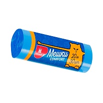 Мешки для мусора 20 л, синие, в рулоне 30 шт., ПНД, 8 мкм, 500х400 мм, Comfort, М0017 (МН 20-30с) в Ульяновске