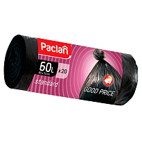 Мешки для мусора 60 л, черные, в рулоне 20 шт., ПНД, 7,4 мкм, 720х600 мм, PACLAN, 600820 в Ульяновске