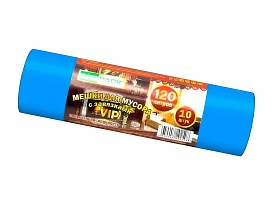 Мешки для мусора 120 л, с завязками, синие, в рулоне 10 шт., ПНД, 15 мкм, 800х750 мм, VIP, Z12010blue в Ульяновске