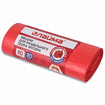 Мешки для мусора 60 л, красный, в рулоне 20 шт., ПНД, 10 мкм, 680х580 мм, LAIMA, 606702 в Ульяновске