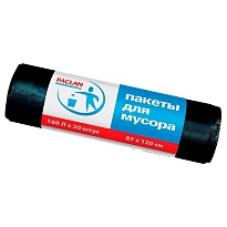 Мешки для мусора 160 л, черные, в рулоне 20 шт., ПВД, 30 мкм, 1200х870 мм, PACLAN Professional, 604082 в Ульяновске