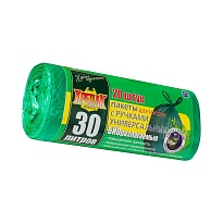 Мешки для мусора 30 л, биоразлагаемые, с ручками, черные, в рулоне 20 шт., ПНД, 11 мкм, 660х500 мм, Крепак, 4607075710030 в Ульяновске
