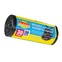 Мешки для мусора 30 л, черные, в рулоне 30 шт., ПНД, 9 мкм, 600х500 мм, Крепак, 4607075710108 в Ульяновске