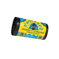Мешки для мусора 20 л, с ушками, черные, в рулоне 30 шт., ПНД, 10 мкм, 550х440 мм, Крепакоф, 4607075710405 в Ульяновске
