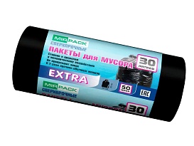Мешки для мусора 30 л, ароматизированные, черные, в рулоне 50 шт., ПНД, 12 мкм, 600х500 мм, EXTRA, 3050500 в Ульяновске