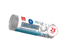 Мешки для мусора 35 л, серые, в рулоне 25 шт., ПНД, 9 мкм, 560х530 мм, GRIFON ANTIBAC, 101-128 в Ульяновске