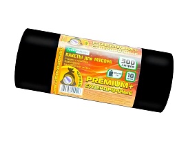 Мешки для мусора 300 л, черные, в рулоне 10 шт., ПВД 70 мкм, 1400х1000 мм, PREMIUM+, 30010160 в Ульяновске