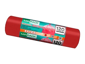 Мешки для мусора 120 л, красные, в рулоне 10 шт., ПНД, 14 мкм, 1100х700 мм, EXTRA, ex1201805 в Ульяновске