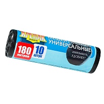 Мешки для мусора 180 л, с ушками, черные, в рулоне 10 шт., ПНД, 20 мкм, 1150х800 мм, Крепак, 4607075710498 в Ульяновске