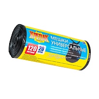 Мешки для мусора 120 л, черные, в рулоне 20 шт., ПНД, 15 мкм, 1100х700 мм, Крепак, 4607075710207 в Ульяновске