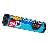 Мешки для мусора 120 л, с ушками, черные, в рулоне 10 шт., ПНД, 15 мкм, 1100х700 мм, Крепак, 4607075710474 в Ульяновске