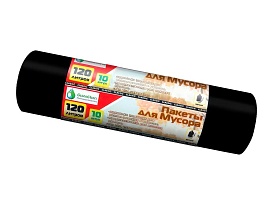 Мешки для мусора 120 л, черные, в рулоне 10 шт., ПНД, 12 мкм, 1100х700 мм, MIRPACK Classik, 1201011 в Ульяновске
