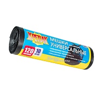Мешки для мусора 120 л, черные, в рулоне 10 шт., ПНД, 15 мкм, 1100х700 мм, Крепак, 4607075710214 в Ульяновске