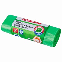 Мешки для мусора 60 л, зеленые, в рулоне 20 шт., ПНД, 10 мкм, 680х580 мм, LAIMA, 606704 в Ульяновске