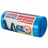 Мешки для мусора 35 л, с ручками, синие, в рулоне 30 шт., ПНД, 9 мкм, 540х500 мм, LAIMA ULTRA, 607683 в Ульяновске