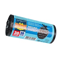 Мешки для мусора 30 л, с ушками, черные, в рулоне 30 шт., ПНД, 9 мкм, 600х500 мм, Крепак, 4607075710450 в Ульяновске