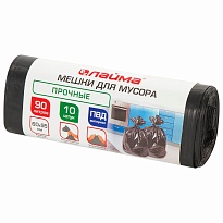 Мешки для мусора 90 л, черные, в рулоне 10 шт., ПВД, 25 мкм, 950х600 мм, LAIMA, 605332 в Ульяновске