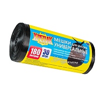 Мешки для мусора 180 л, черные, в рулоне 30 шт., ПНД, 20 мкм, 1150х800 мм, Крепак, 4607075710139 в Ульяновске