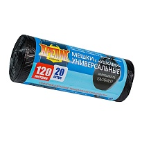 Мешки для мусора 120 л, с ушками, черные, в рулоне 20 шт., ПНД, 15 мкм, 1100х700 мм, Крепак, 4607075710368 в Ульяновске