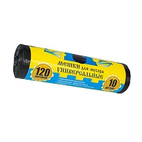 Мешки для мусора 120 л, с ушками, черные, в рулоне 10 шт., ПНД, 13 мкм, 1050х680 мм, Крепакоф, 4607075710252 в Ульяновске