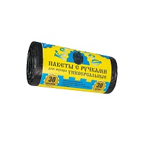 Мешки для мусора 30 л, с ручками, черные, в рулоне 30 шт., ПНД, 9 мкм, 620х480 мм, Крепакоф, 4607075710665 в Ульяновске
