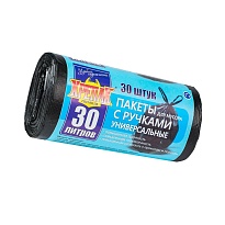 Мешки для мусора 30 л, с ручками, черные, в рулоне 30 шт., ПНД, 11 мкм, 660х500 мм, Крепак, 4607075710283 в Ульяновске