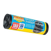 Мешки для мусора 180 л, черные, в рулоне 10 шт., ПНД, 20 мкм, 1150х800 мм, Крепак, 4607075710481 в Ульяновске