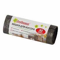 Мешки для мусора 30 л, черные, в рулоне 20 шт., ПНД, 5 мкм, 550х470 мм, Любаша эконом, 605329 в Ульяновске