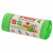 Мешки для мусора 30 л, биоразлагаемые, зеленые, в рулоне 20 шт., ПНД, 10 мкм, 600х500 мм, LAIMA, 601400 в Ульяновске