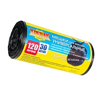 Мешки для мусора 120 л, черные, в рулоне 30 шт., ПНД, 15 мкм, 1100х700 мм, Крепак, 4607075710122 в Ульяновске