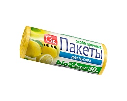 Мешки для мусора 30 л, ароматизированные, Лимон, желтые, в рулоне 20 шт., ПНД, 9 мкм, 560х530 мм, GRIFON Aroma, 101-020 Li в Ульяновске