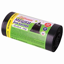 Мешки для мусора 30 л, черные, в рулоне 30 шт., ПНД, 10 мкм, 600х500 мм, Любаша, 608090 в Ульяновске
