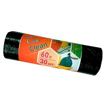 Мешки для мусора 60 л, черные, в рулоне 30 шт., ПНД, 6 мкм, 640х580 мм, Концепция Быта EcoClean, 603890 в Ульяновске