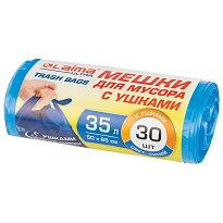Мешки для мусора 35 л, с ушками, синие, в рулоне 30 шт., ПНД, 11 мкм, 650х500 мм, LAIMA ULTRA, 607684 в Ульяновске