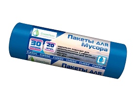 Мешки для мусора 30 л, синие, в рулоне 20 шт., ПНД, 7 мкм, 600х500 мм, MIRPACK Classik, 302041 в Ульяновске