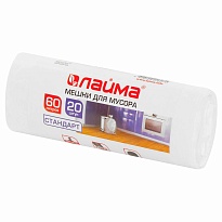 Мешки для мусора 60 л, белые, в рулоне 20 шт., ПНД, 7 мкм, 680х580 мм, LAIMA, 605539 в Ульяновске