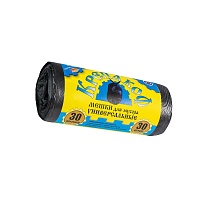 Мешки для мусора 30 л, с ушками, черные, в рулоне 30 шт., ПНД, 8 мкм, 580х460 мм, Крепакоф, 4607075710238 в Ульяновске