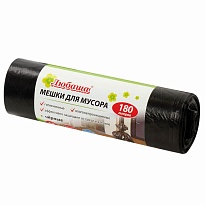 Мешки для мусора 180 л, черные, в рулоне 10 шт., ПВД, 24 мкм, 1060х800 мм, Любаша, 605336 в Ульяновске