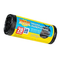 Мешки для мусора 20 л, черные, в рулоне 30 шт., ПНД, 10 мкм, 550х440 мм, Крепак, 4607075710092 в Ульяновске
