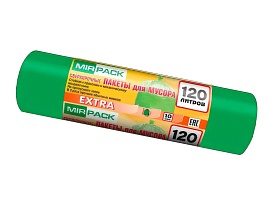 Мешки для мусора 120 л, зеленые, в рулоне 10 шт., ПНД, 14 мкм, 1100х700 мм, EXTRA, ex1201804 в Ульяновске