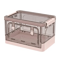 Ящик пластиковый складной прозрачный коричневый, дно розовое, 360х235х230 мм, с колесиками в Ульяновске
